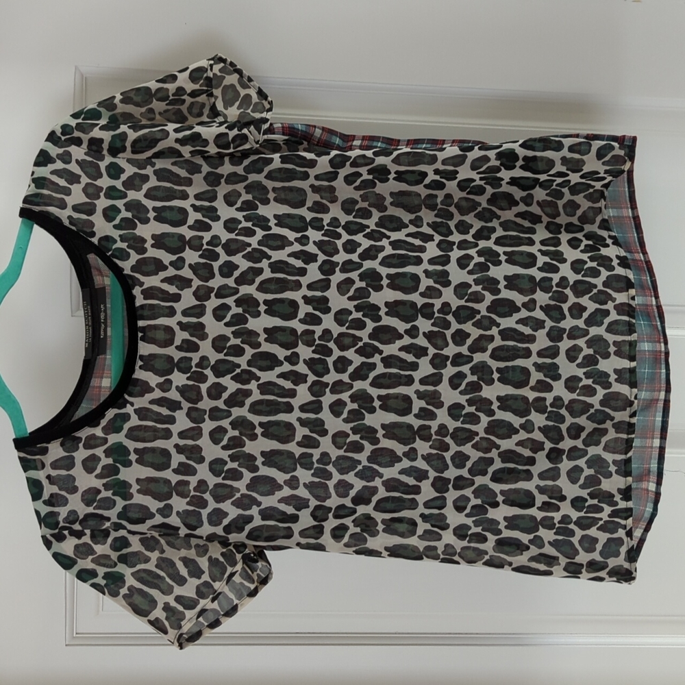 Mason Scotch leopard/plaid t-shirt blouse